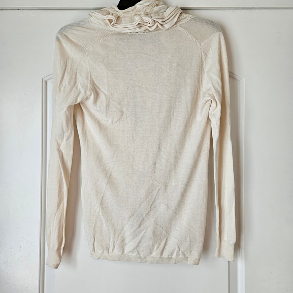 New Romeo Juliet Couture Ivory Ruffle Lace Trim Cardigan Sweater Size M Artsy - Picture 10 of 13